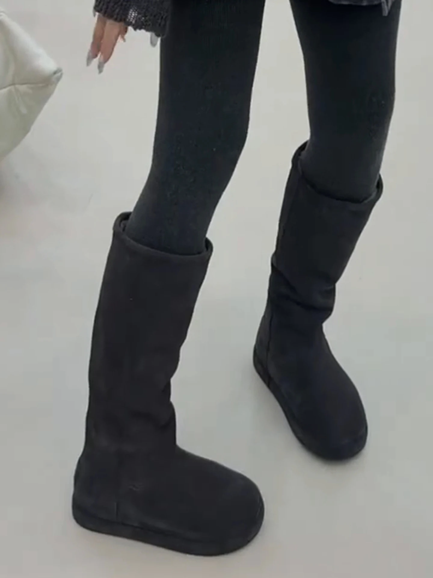 baranbabe-–-bottes-de-neige-retro-a-tube-long-doublees-de-polaire-pour-femmes-en-cuir-mat-en-coton-epais-et-chaud-chaussures-d'hiver-a-la-mode