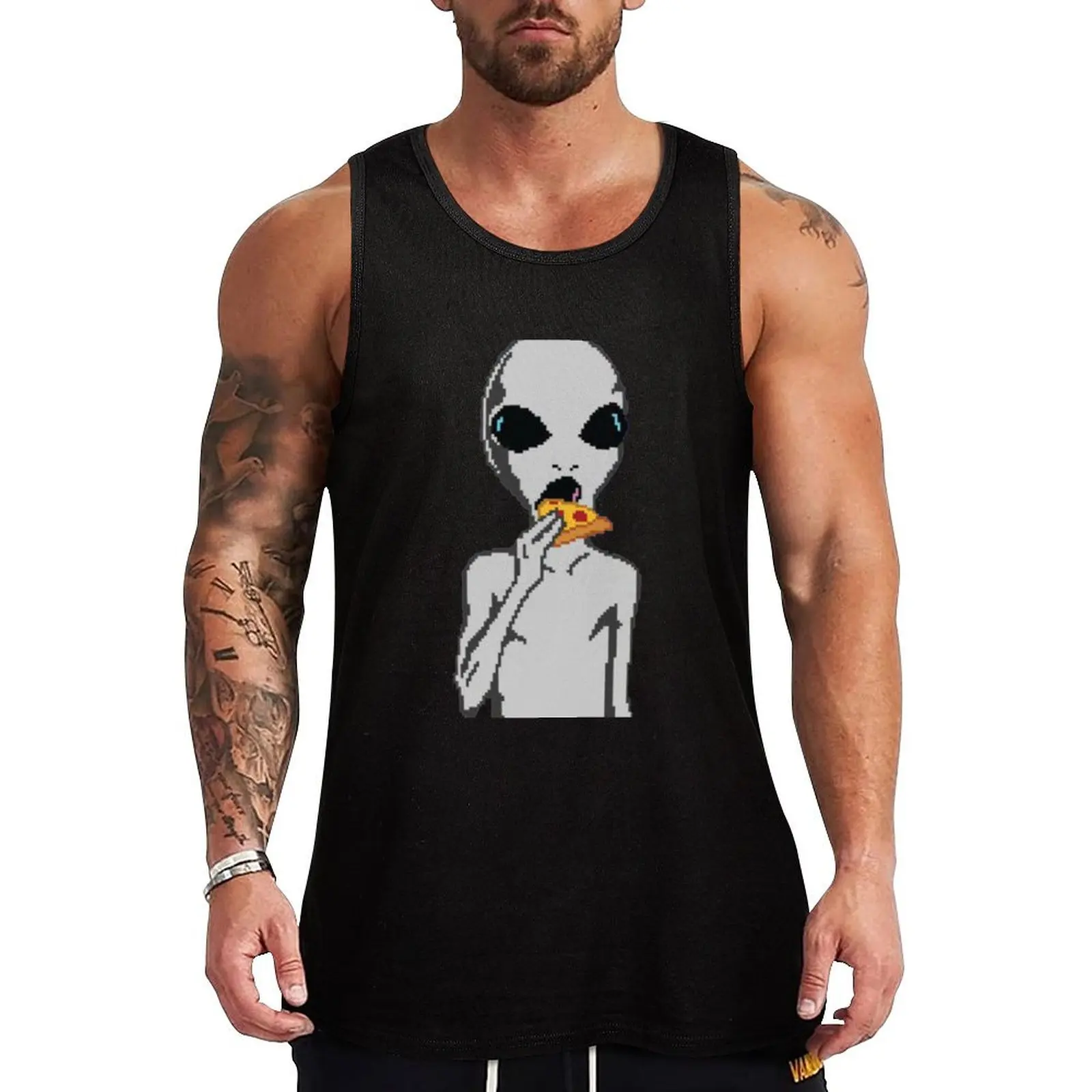 

Alien eat pizza Tank Top men clothes Clothing Gym wear