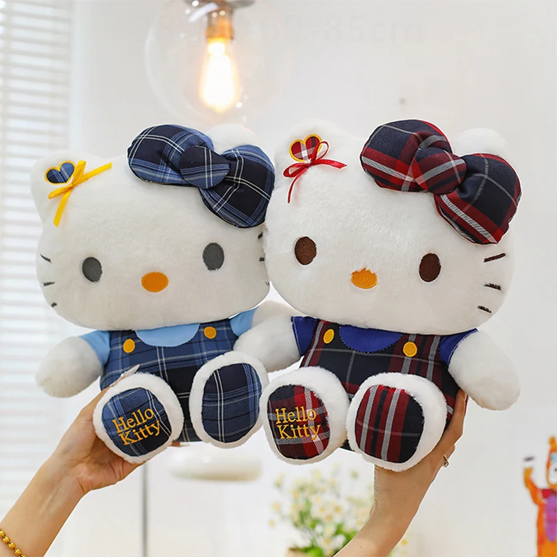 

Plush Toy Kawaii Hello Kitty Plaid Bear Stuffed Animal Doll Pillow for Kids Birthday Christmas Gift Soft Cute Children Present