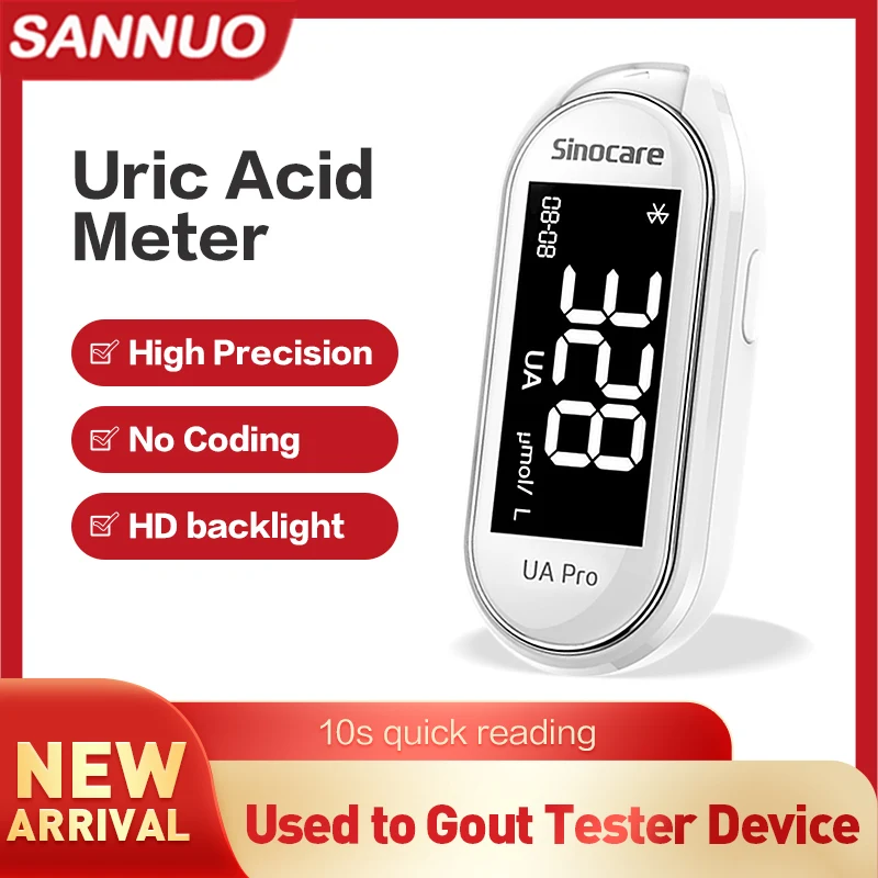 

Sannuo Safe UA Pro Uric Acid Meter used to Gout Tester Device Household Uric Acid Monitor NO CODE [Only strips] or [Meter set]