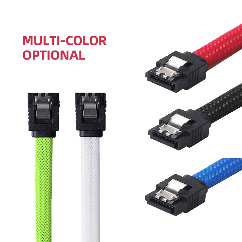 1pcs/3pcs 50cm Sata3 7pin Data Cables 6gb/s Ssd Cable Hdd Hard Disk Drive Cord Line With Nylon Braid White Red Color Sleeved