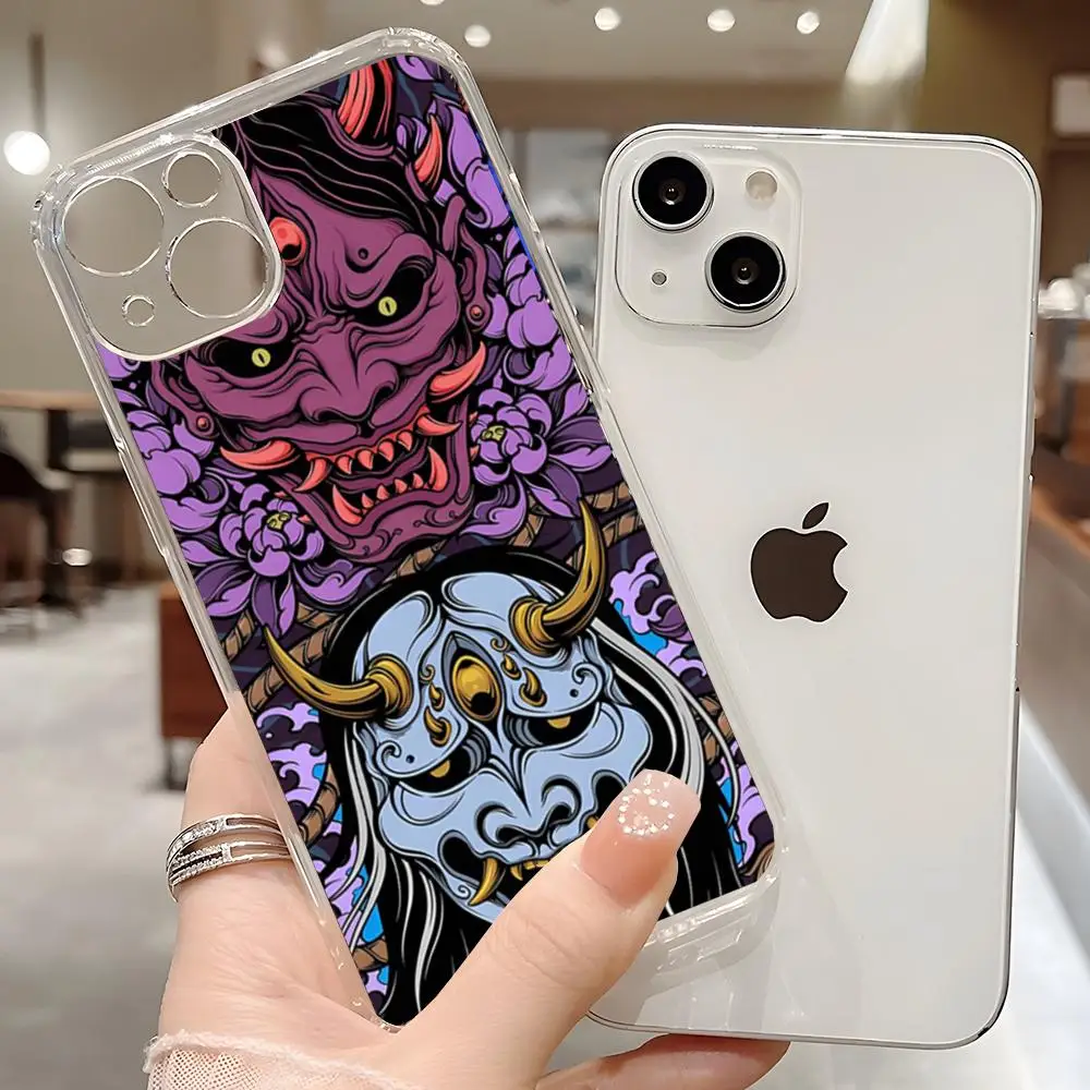 Samurai Hannya Mask Tattoo Phone Case For Iphone 15 11 16 Pro Max 12 Mini 13 14 Xr Xs 6 Transparent Soft Cover