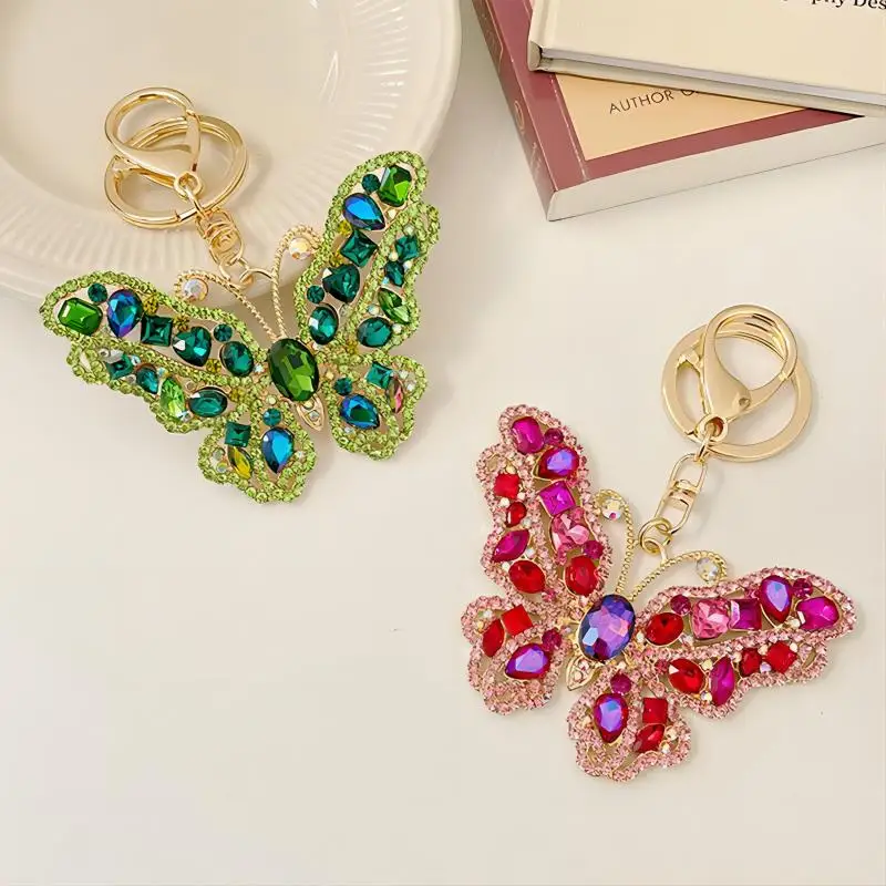 1pc Rhinestone Butterfly Keychain Cute Hollow Metal Key Ring Purse Bag Backpack Car Charm Earphone Accessory, Gift For Mom