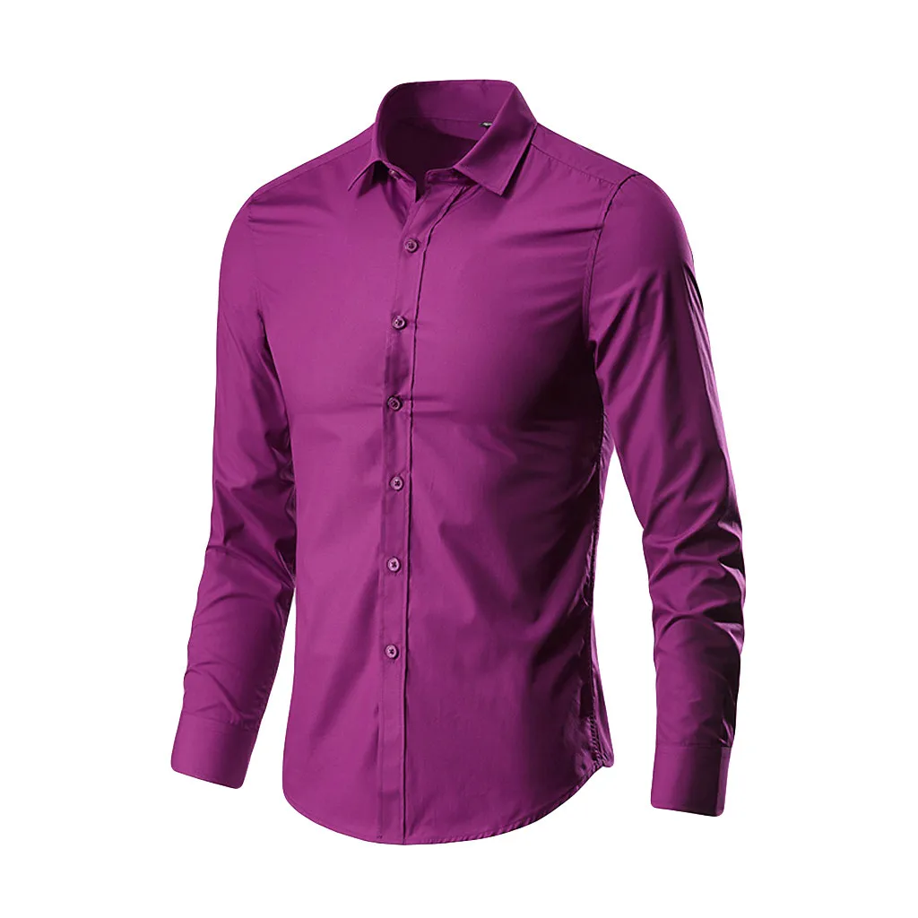 Soft Comfortable Regular Fit Casual Man Clothing Male Solid Color Clothes Men\'S Business Casual Shirt