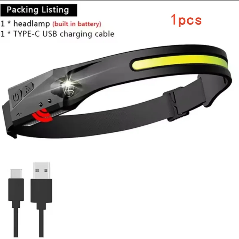 LED Induction Headlamp COB Sensor Headlight USB Charging Head Torch Built-in Battery Flashlight Camping Light