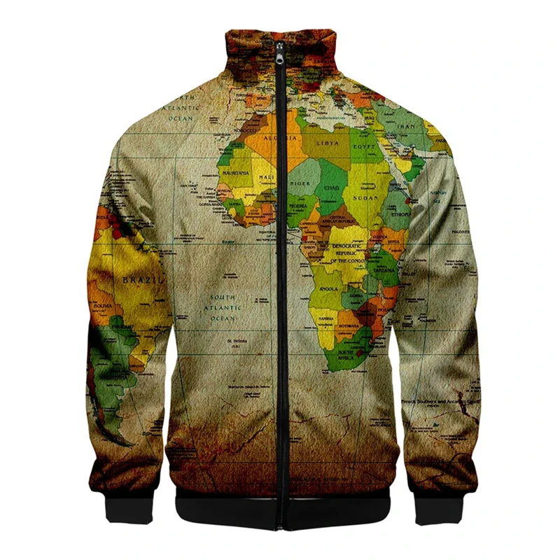 World Map 3d Print Jackets For Men Women Street Long Sleeve Coat Oversized Zipper Jacket Personality Male Outerwear Top Clothes