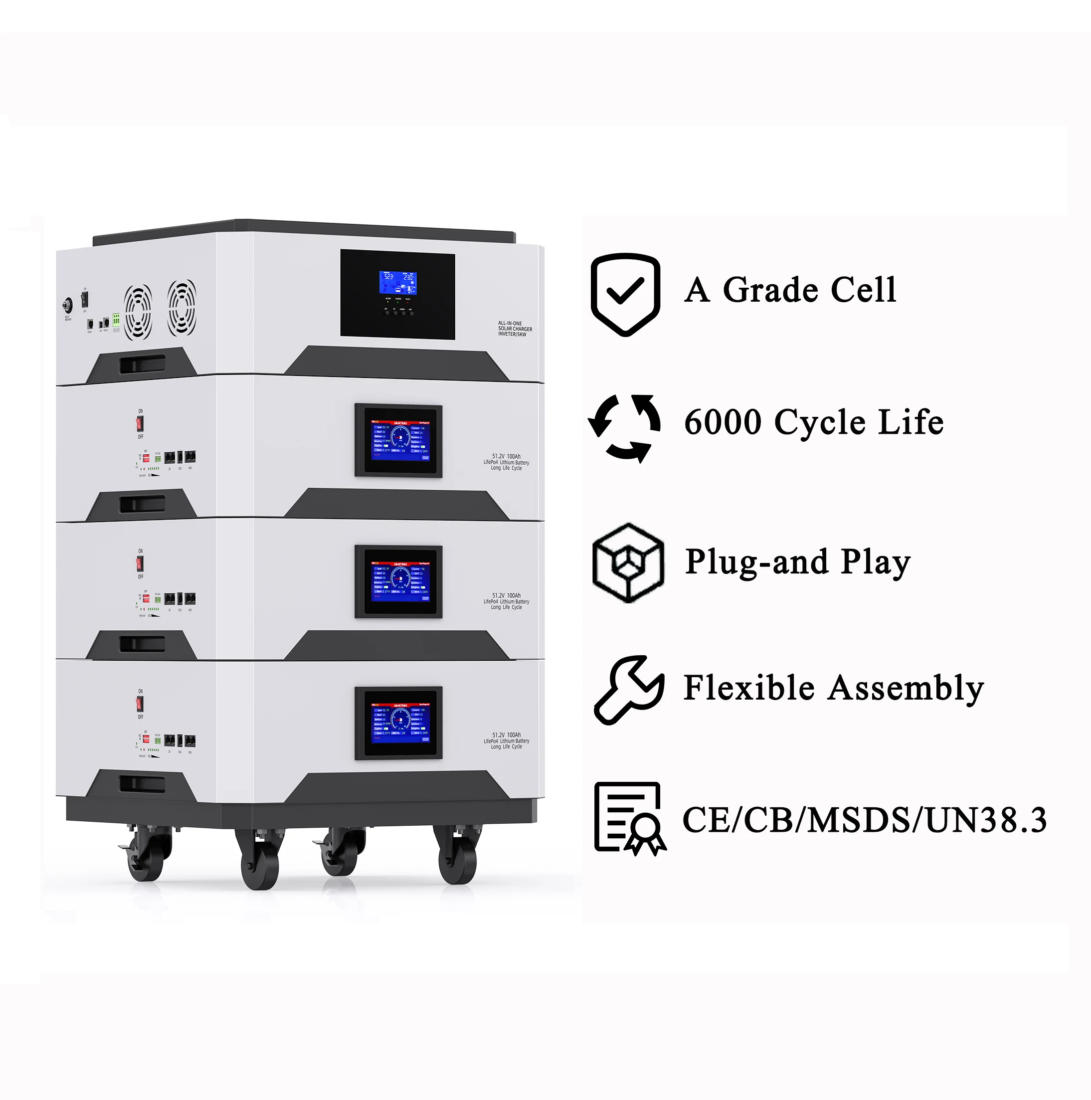 ZTGF Energy Storage Power Supply High Voltage Solar Stacked Battery Rechargeable 51.2V 100Ah Liifepo4 Battery