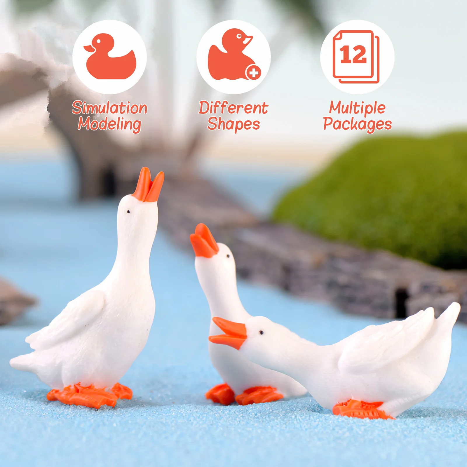 6 Pcs Big White Goose Ornament Resin Figurines Miniature Animal Statues Hamster Toys Duck Micro Landscape Decors Girl Stuffed