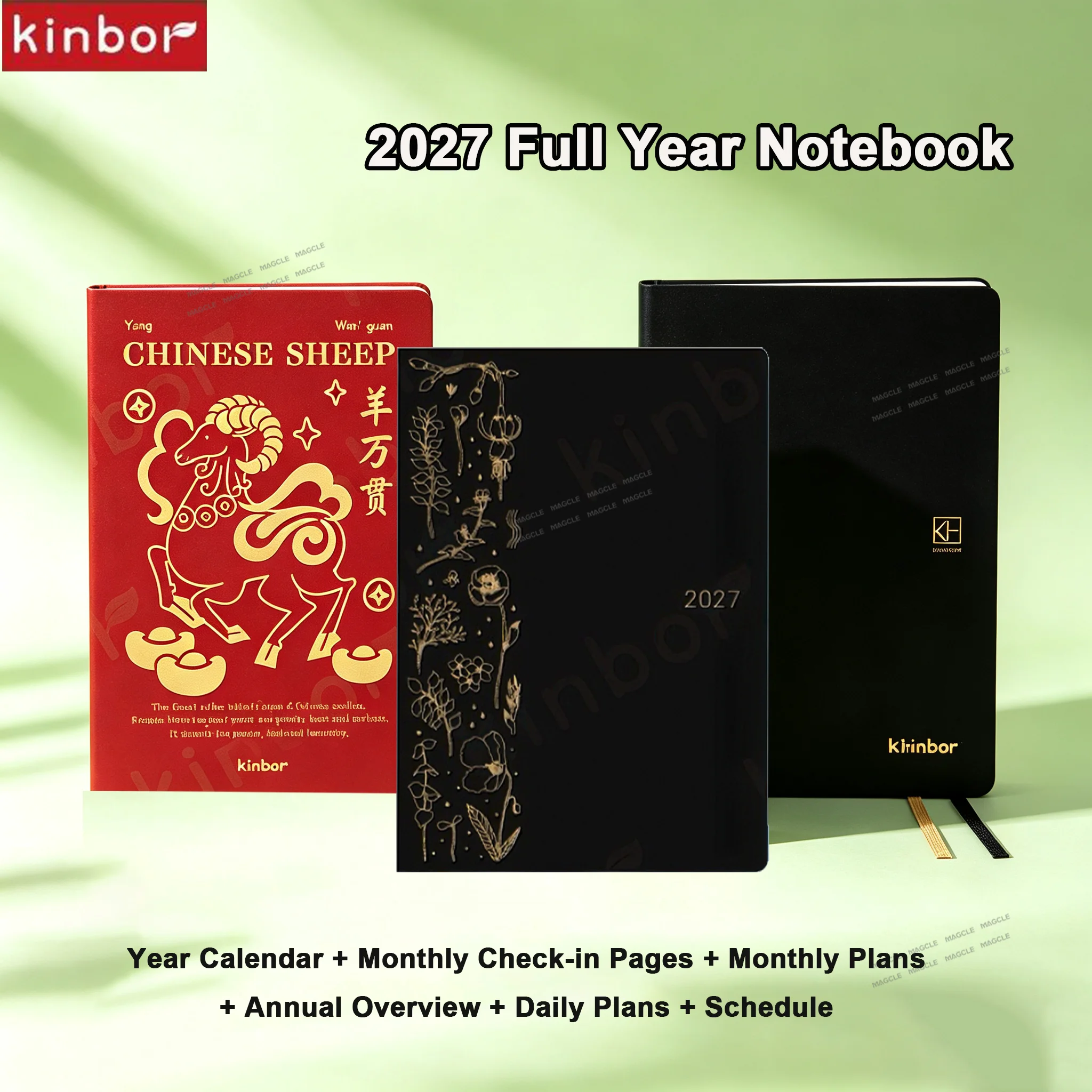 2027 Kinbor Notebooks Planner A5 A6 Full Year Journal Agenda Schedule Daily Timeline Weekly Plan Record Calenda Time Management
