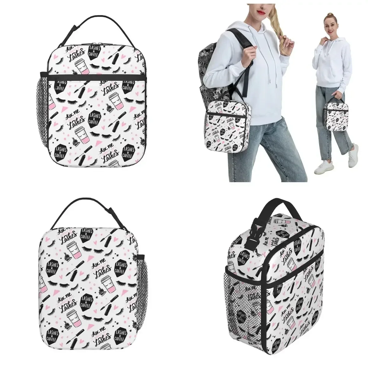 Girls Lashes Mascara Brush Eyes Insulated Lunch Bag Girl Beauty Makeup Food Box Leakproof Thermal Cooler Lunch Box School