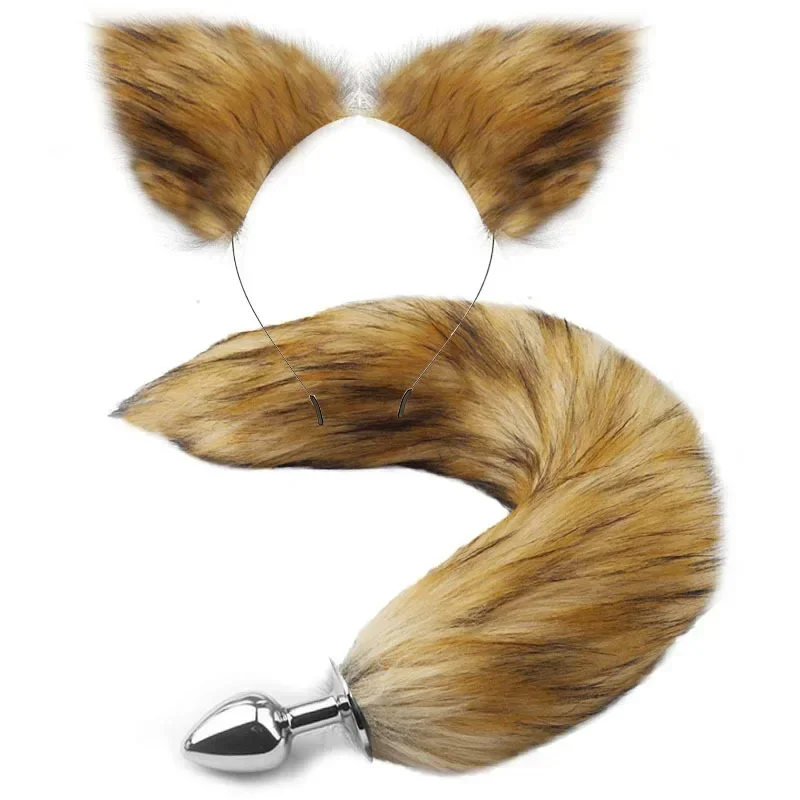 SM Sexy Simulation Fox Tail Anal Plug Simulation Fox Ear Headpiece Adult Sex Toy Set