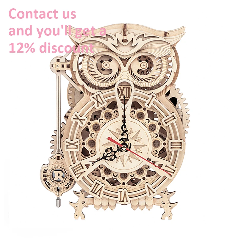 Robotime Rokr Contact Get 12% off Other Educational Kids Toys LK503 Owl Clock Gift Set 3D Wooden Puzzles