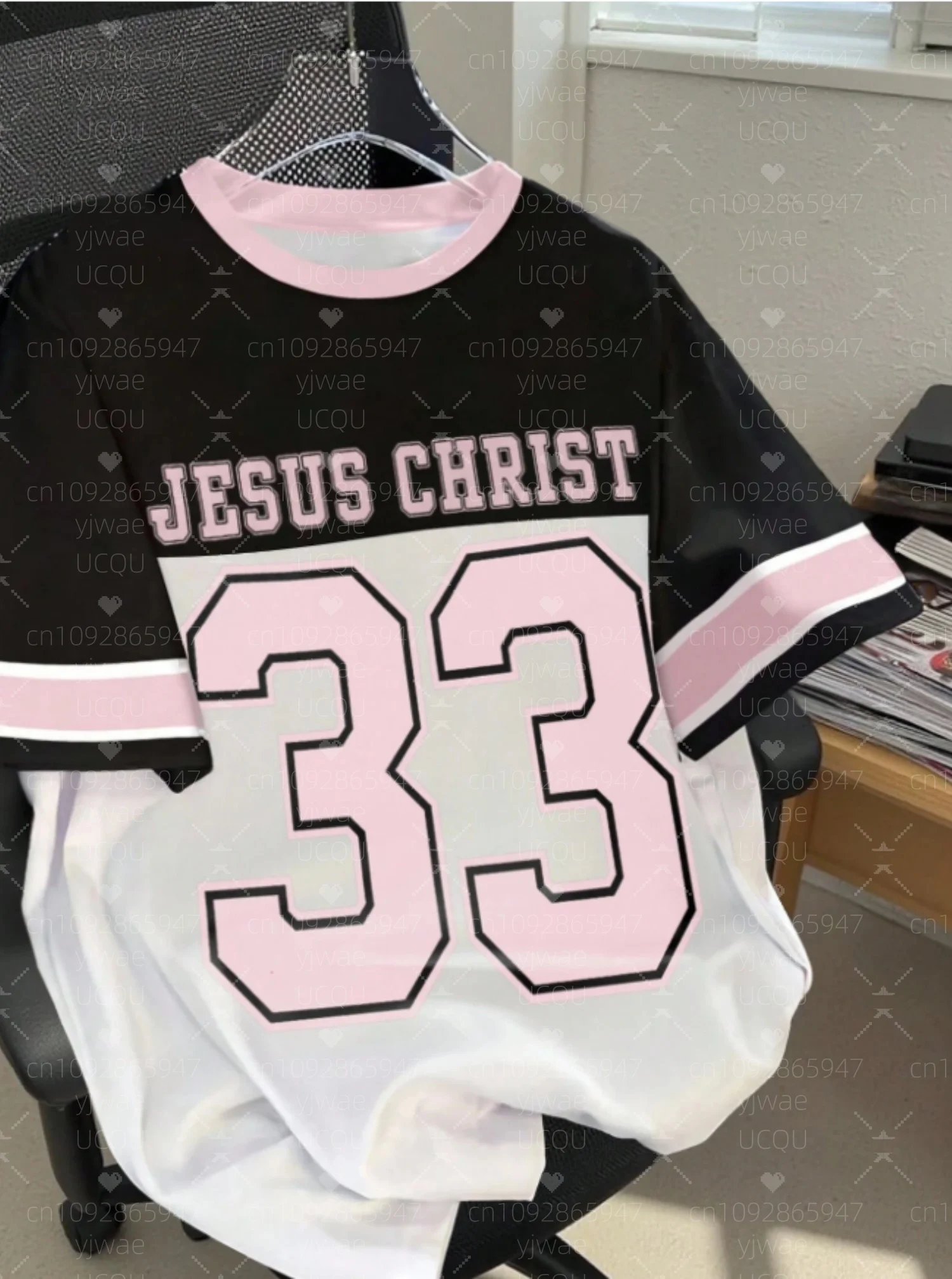 2025年夏 イエス・キリスト No.33 女性用 ナンバー79 プリント 軽量 通気性 Oネック 半袖Tシャツ レディースTシャツ ジャージー