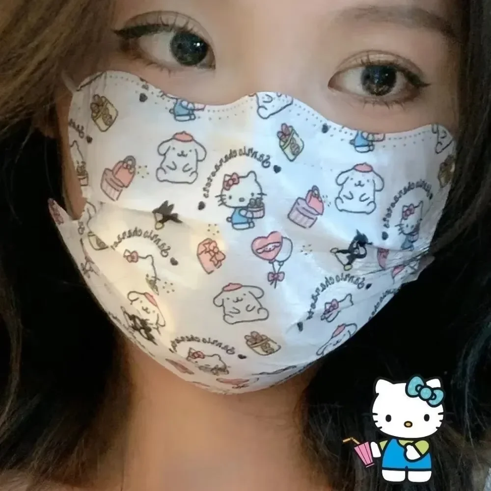 

HelloKitty Disposable Mask Cute Cartoon Full Printing Printing Mask Fashion Comfort Dustproof Windproof 40 Pcs Disc-shaped Mask