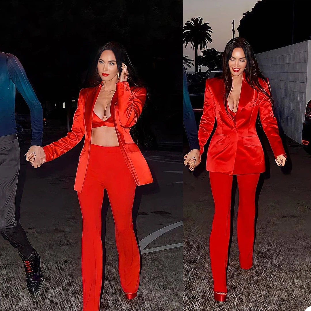 Celebrity Red 2 Pieces Women Suits Dresses Peaked Lapel Blazer Loose Party Show Custom Made One Button Gown 2 Pieces Set