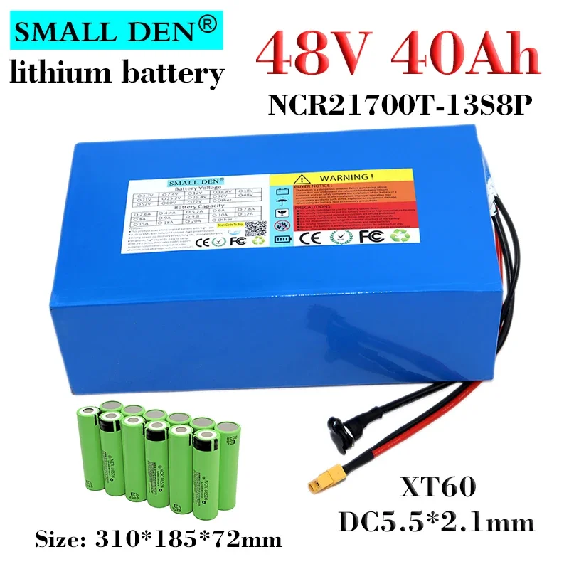 

48V 40Ah NCR21700T Lithium Battery pack 13S8P 2500W High Power For Electric motorcycle scooter Power tool BMS +54.6V 5A Charger
