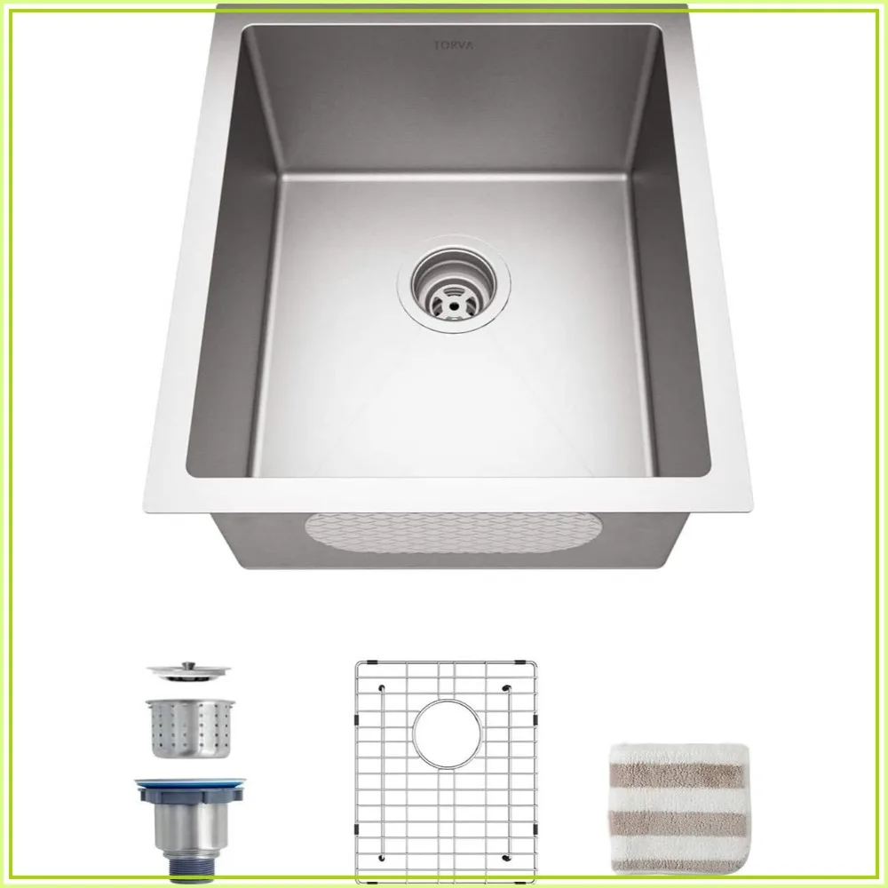 15x17 Inch Undermount Kitchen Sink, Premium 304 Stainless Steel Single Bowl with 9-Inch Deep Basin