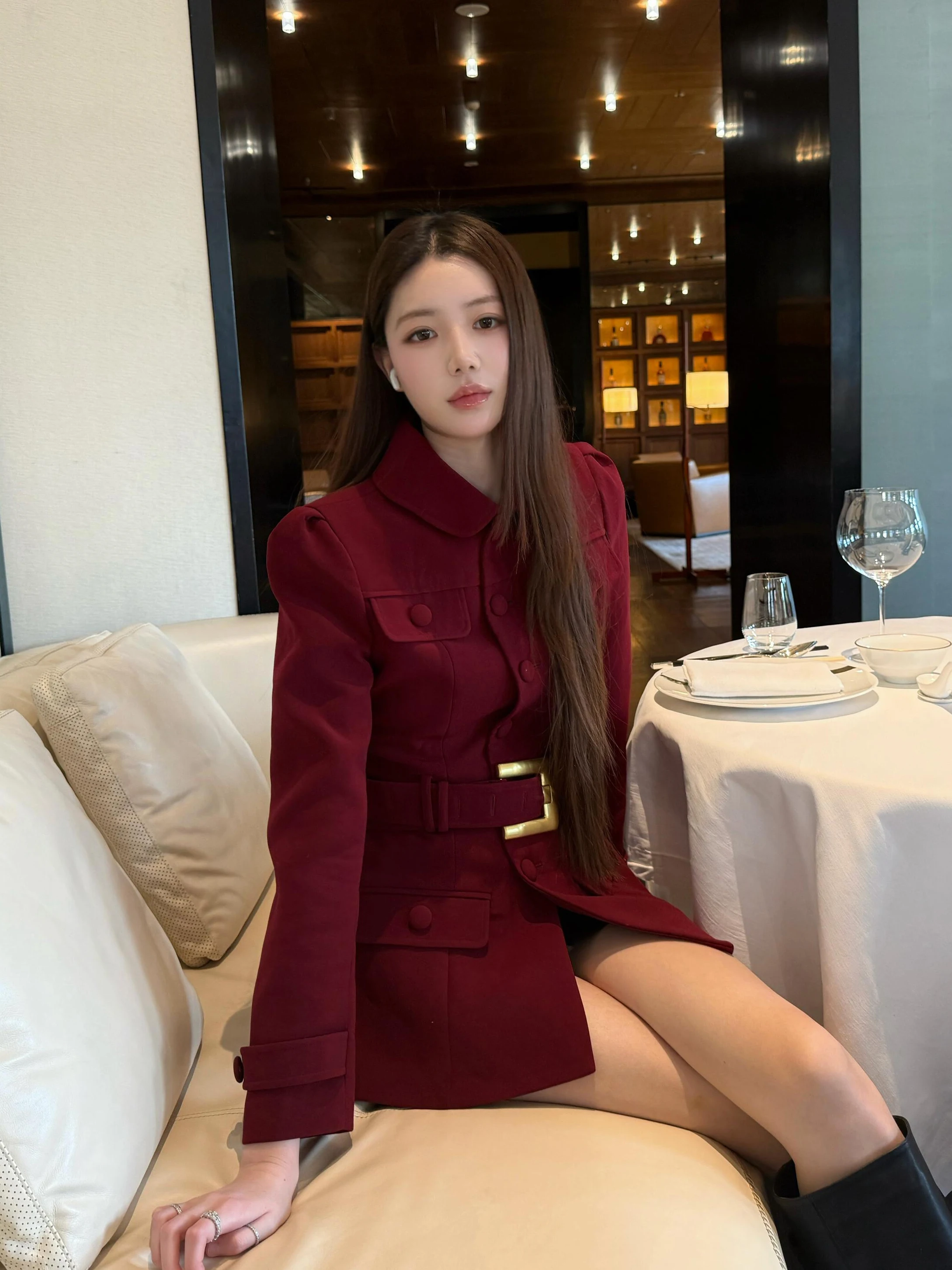 

Red Suit Jacket Women's New Year Luxury Vintage Waist-Cinching French Style Polyester Fiber Commute Daily Long Sleeve Coat