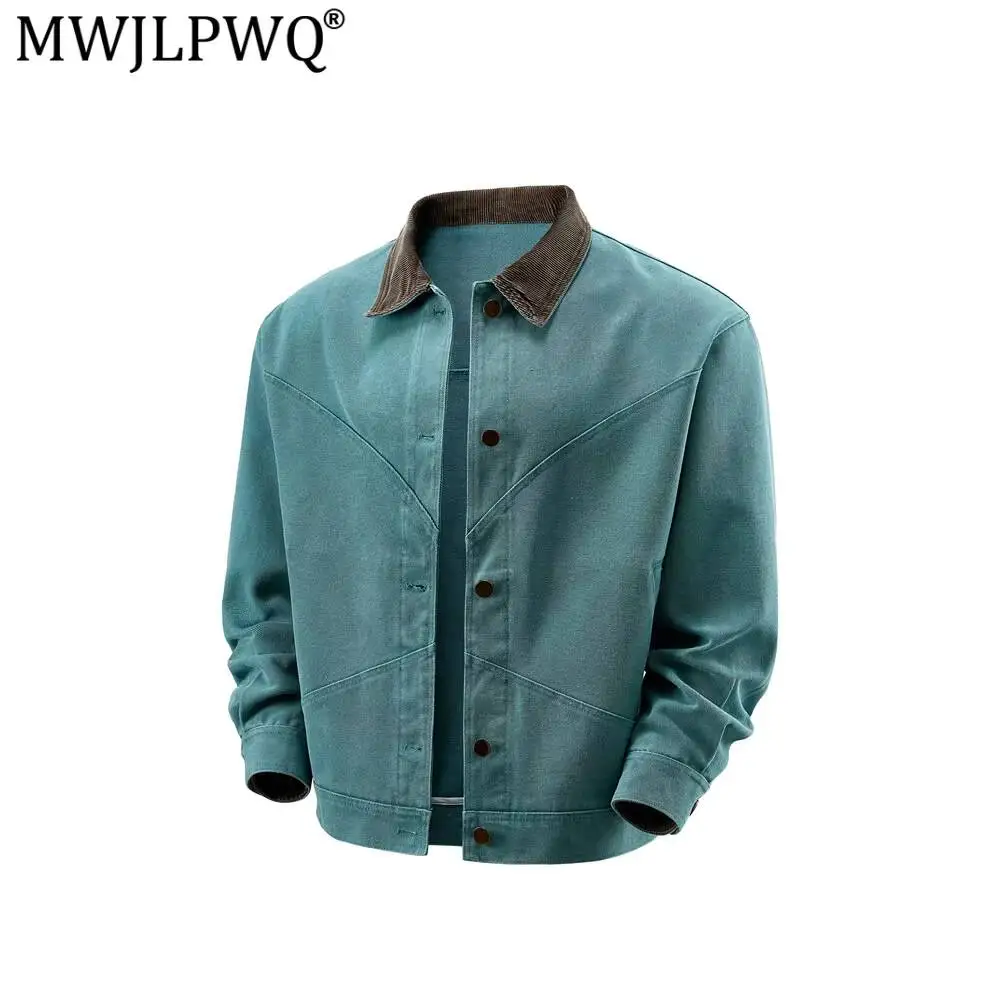 MWJLPWQ Three-Dimensional Cut Deconstructed Work Jacket For Men Spring Autumn Vintage Punk Street Design Contrasting Tops 17339
