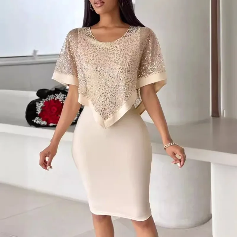 

Новинка весна-лето 2024 Женская одежда с круглым вырезом сексуальное платье из двух частей с блестками