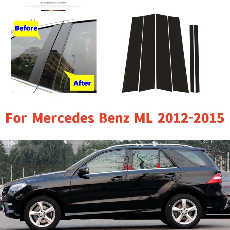 

For Mercedes Benz ML 2006-2015 6pcs Window Trim Covers Center Film Column B C Pillar Posts Sticker Car Accessories
