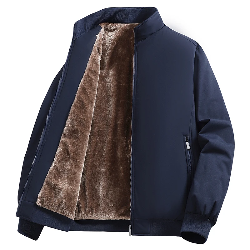 Men Padded Jacket Fleece Lined Outdoor Office Thick Warm Padding Coats Fashion Stand Collar Soft Comfort Winter Cotton Coat