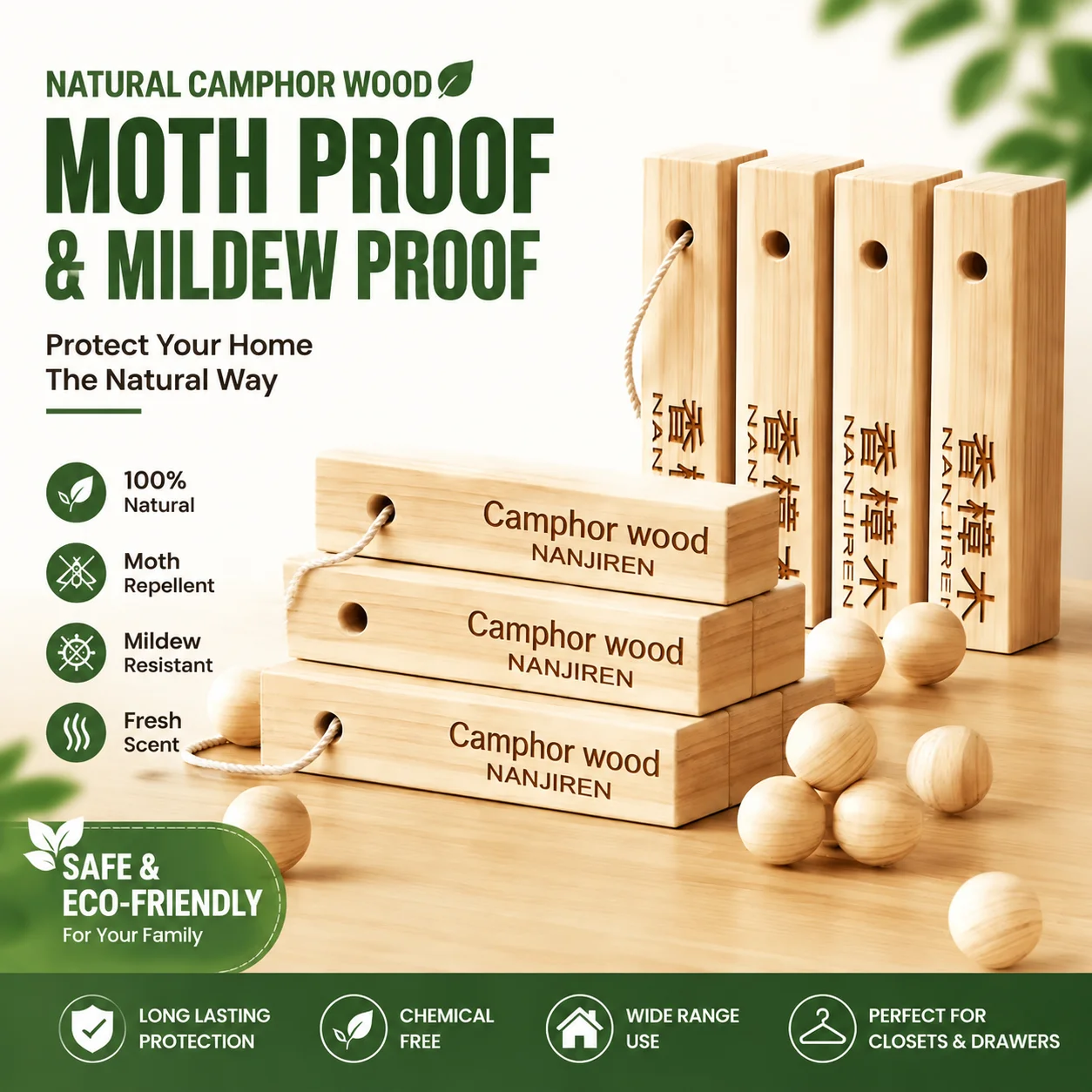 Natural pure camphor wooden strip wardrobe is mildew-proof, insect-proof, moisture-proof, aromatic, deodorant and