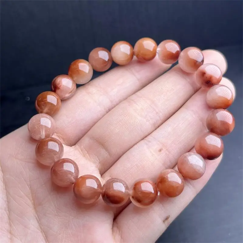 

9MM Natural Red Rabbit Hair Quartz Bracelet Women Fashion Reiki Clear Stone Strand Bangles Jewelry Christmas Gift 1PCS