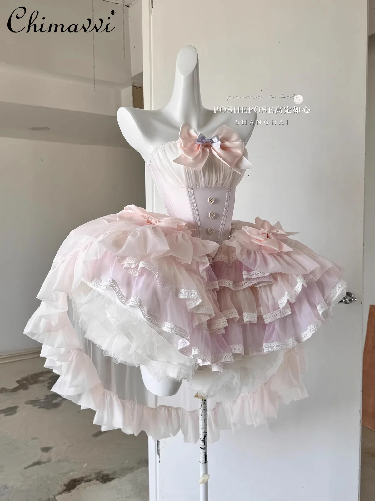 Princess Style Fairy Dress for Women Spring Summer New Sweet Bow Cute Girl Womens High-waist Elegant Party Short Lolita Dress