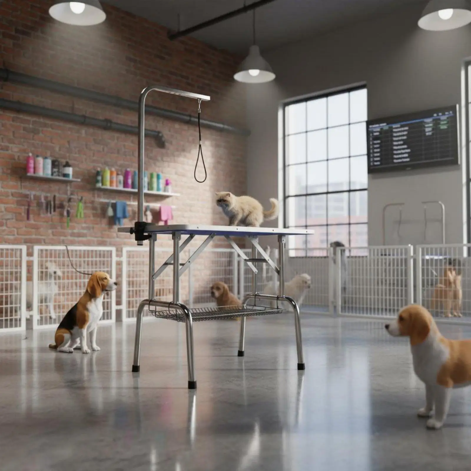 Heavy Duty Pet Grooming Station with Non Slip Rubber Feet and Adjustable Noose for Small to Medium Canine Safety