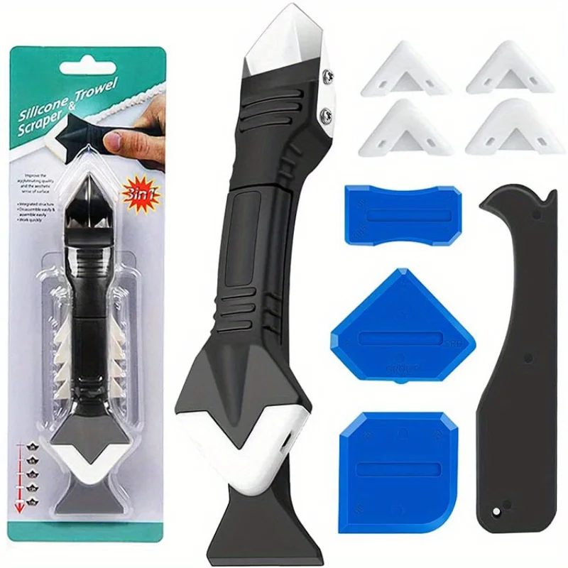 5Pcs Caulk Remover Tool Set with 4 Replaceable Heads, Multifunctional Sealant Finishing & Residue Removal Tool, Ergonomic Plasti