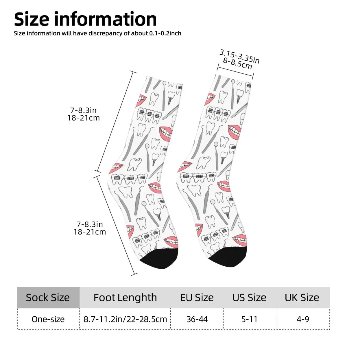 Doctor Medical Hospital Tooth Teeth Dental Braces Socks Autumn Stockings Funny Women Men Medium Soft Socks Design Socks