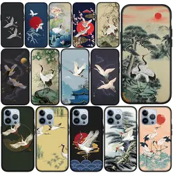 Watercolor Red Crowned Crane Phone Cover Case for Apple iPhone 15 14 Plus 13 12 Mini Pro Max XR + 13Pro 14+ 15+ Soft Casing