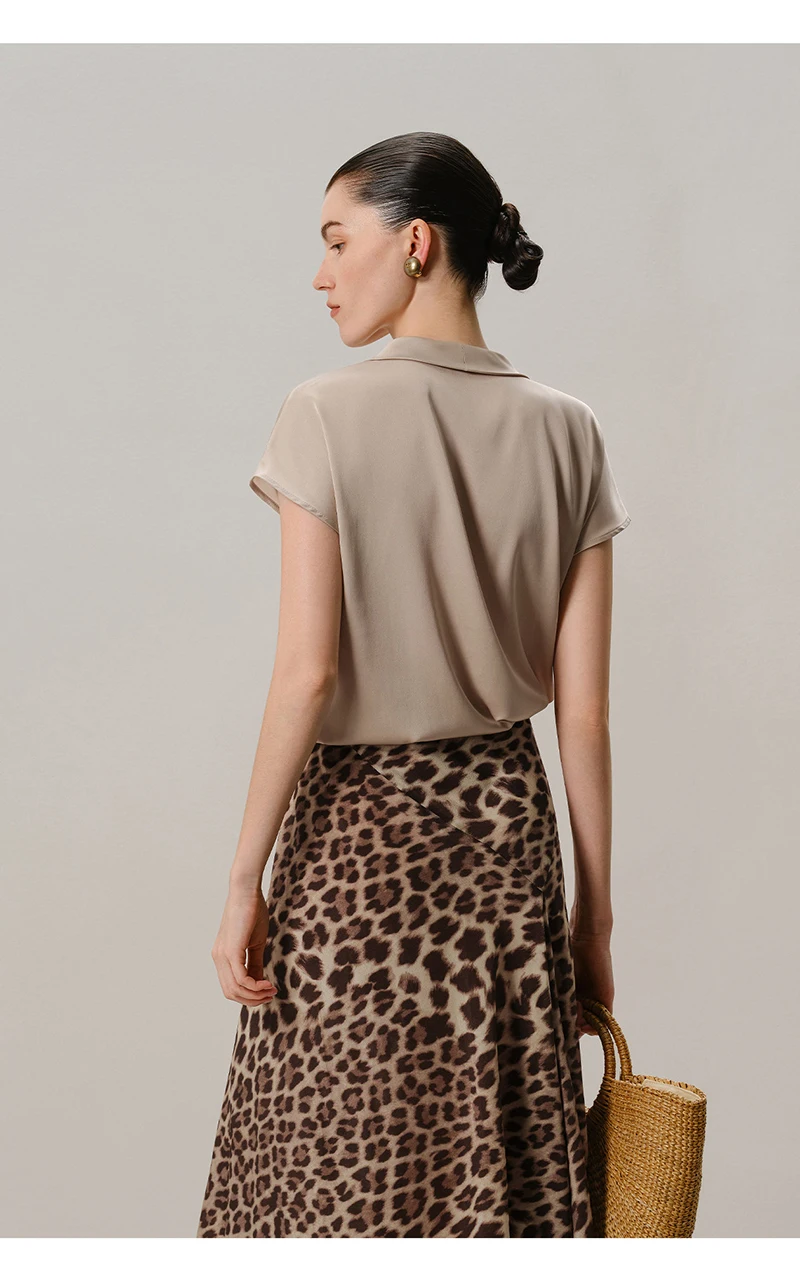 High-end Natural Silk Women's Shirt Spring Summer Short-Sleeved Flowing Collar Top Elegant Fashionable Shirt Cool Comfortable