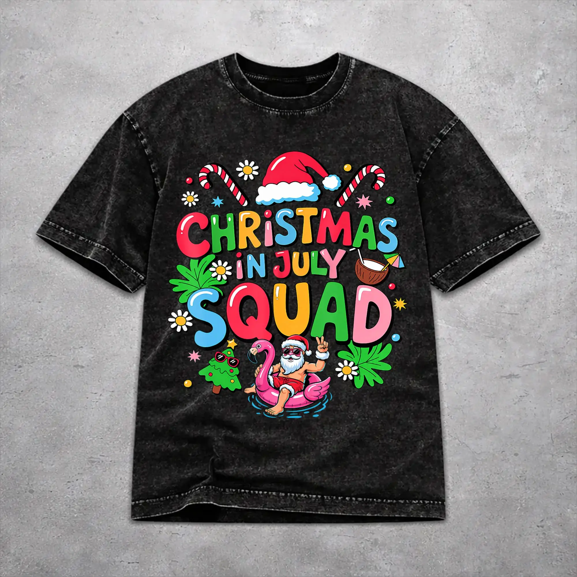 Fashion Women Men Christmas In July Vacation Tee Shirt Oversize Washed  T Shirts Outfits