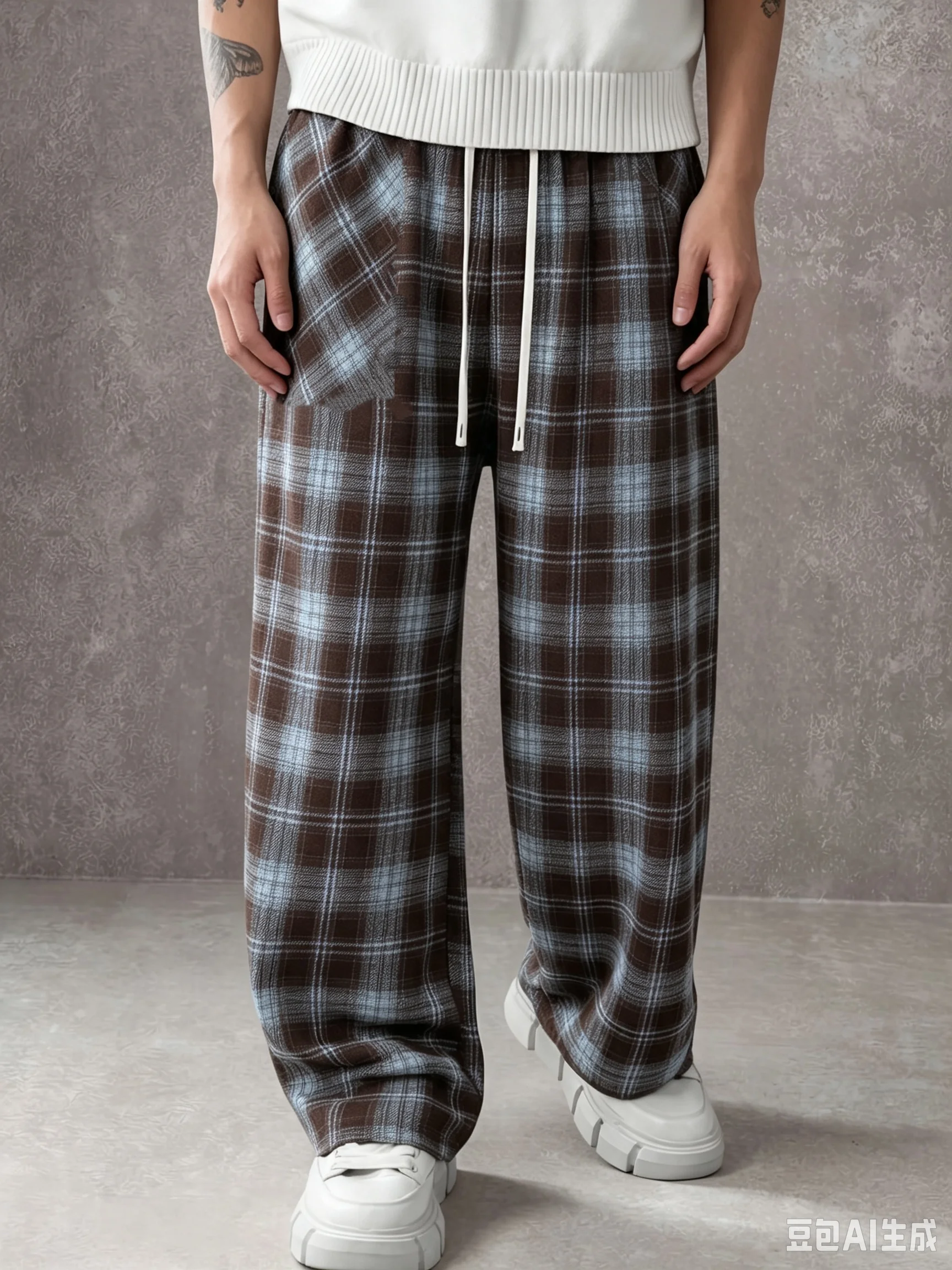 2026 Neuer Stil Braune Karierte Weite Hose mit Elastischem Kordelzug Schnelltrocknend Locker Y2K Streetwear Lässige Lange Hose für Kinder – Detail 5