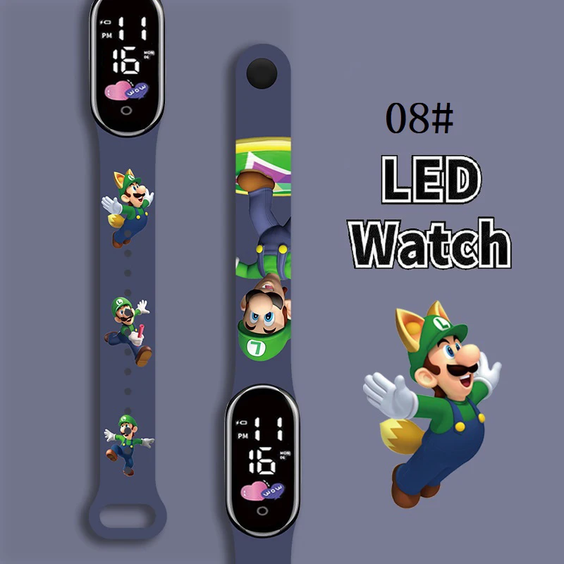 

Mario Bros Children's Watches Action Figures Luigi Princess Peach Yoshi Bowser kids Sport Wristband Waterproof Digital Watch