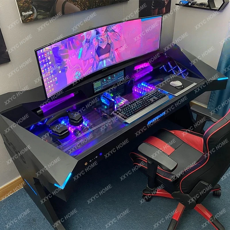 A  Computer Chassis Integrated Table Fully Transparent Water-cooled Large Chassis Special-shaped Computer Table E-sports Table
