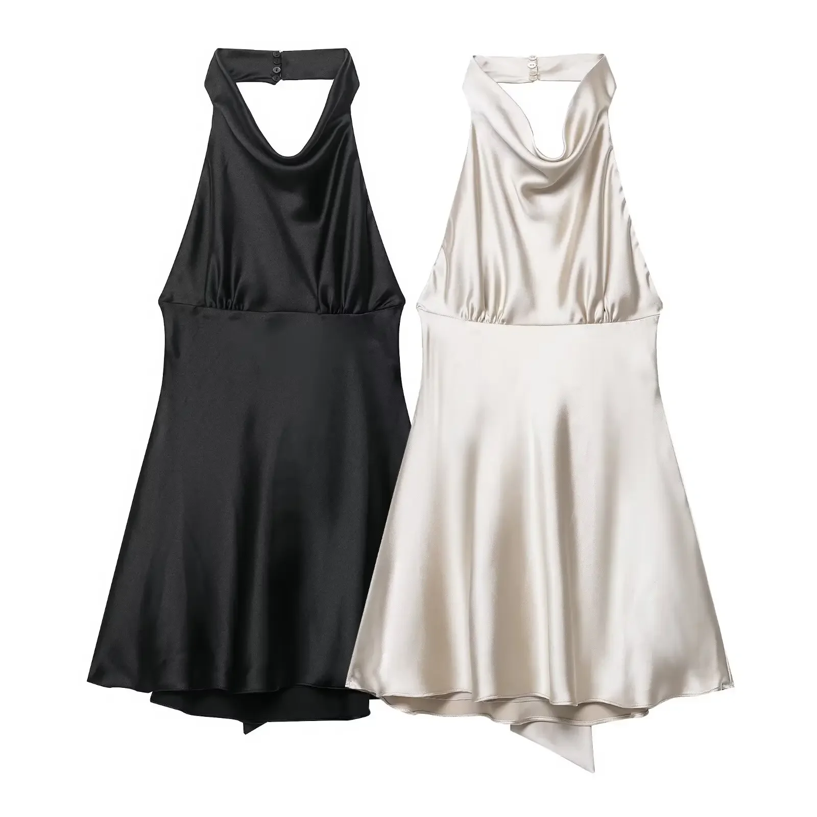 

Summer New Sleeveless Backless Halter Neck Dress Satin Texture Dress for Women Fashion Chic Female Evening Dresses Mujer