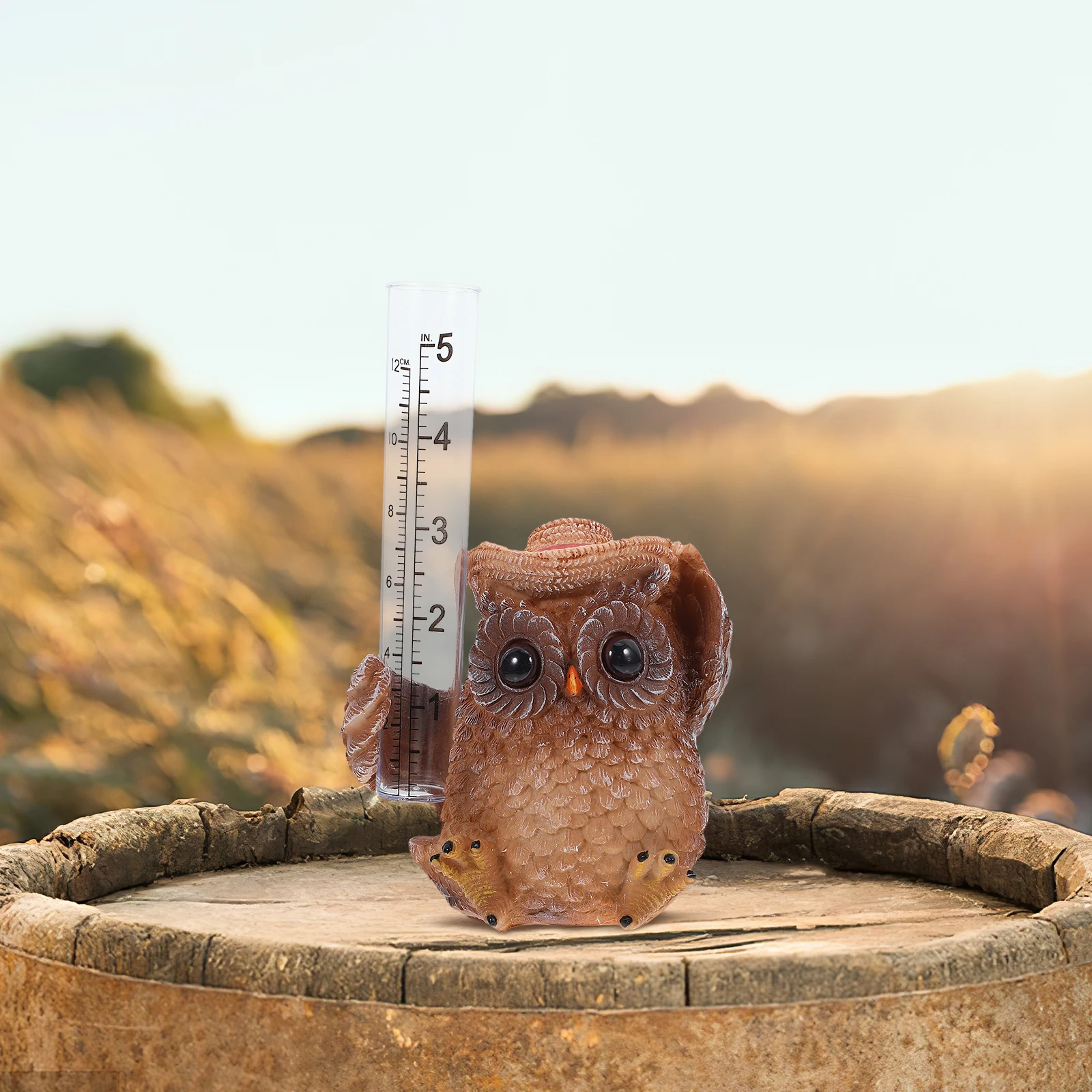 

1pc Cute Owl Statue Outdoor Garden Yard Accurate Measuring Tool With Tube Science Teaching Aid Cartoon Owl Gauge Outdoor Measure