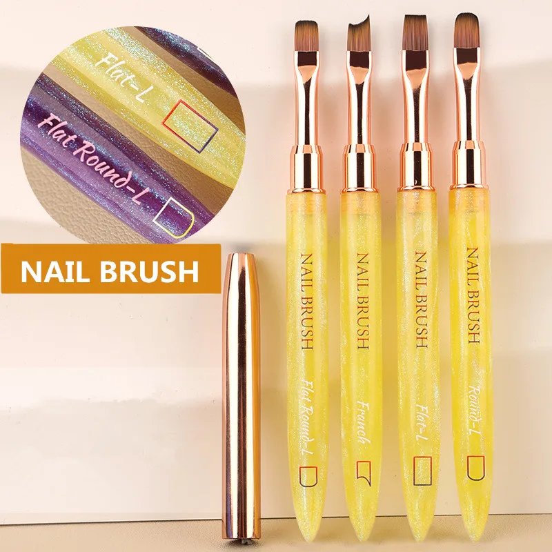 แปรงเจล 1/4 ชิ้น แบบวงรีและแบบแบน สำหรับทำเล็บเจลยูวี แปรงออกแบบมืออาชีพ สำหรับร้านทำเล็บและทำเองที่บ้าน