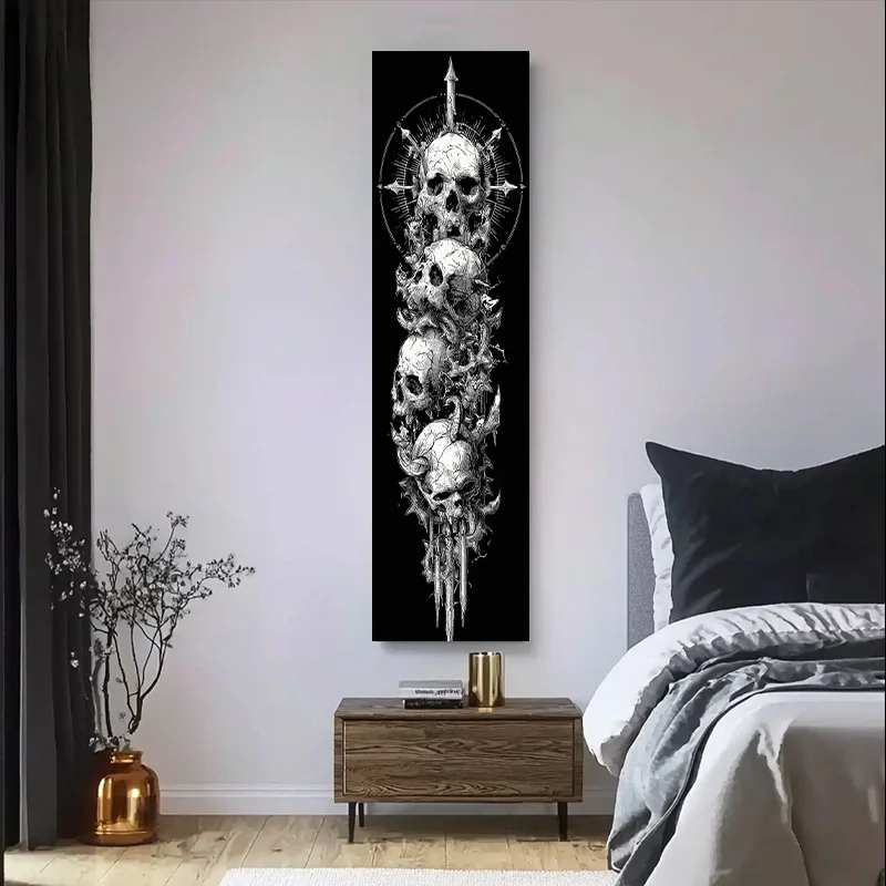 VIKAMA Thorn Stacked Skeleton Formation Tapestry - Long Sword Wall Hanging for Gothic Heavy Metal Room, Personalized Decor