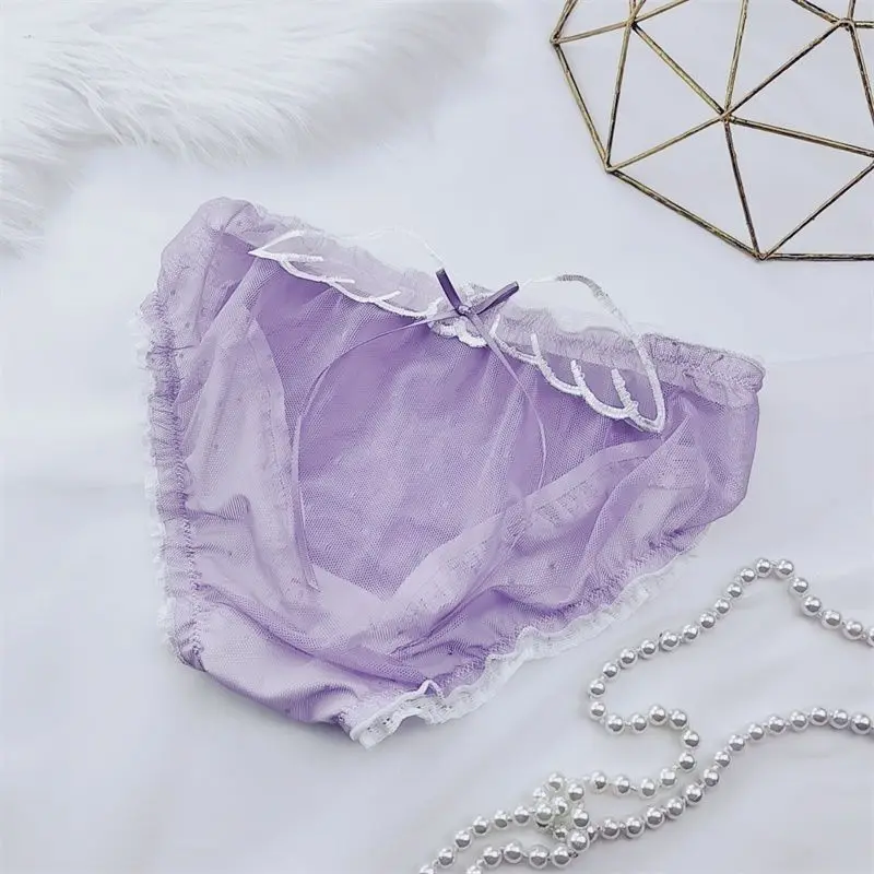 [ คู่ ] Cherry Blossom สีม่วงโรแมนติก Breath Girl Dream กางเกงชั้นในคู่ผ้าฝ้ายตาข่าย Breathable ต่ําเอวกางเกงคู่