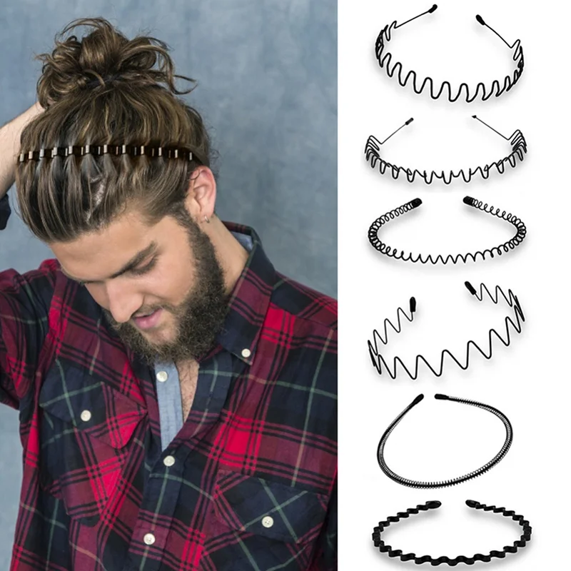 Banda para el cabello con forma de onda para hombres y mujeres, diadema en espiral de Metal negro antideslizante, tocado para lavar la cara, Unisex,