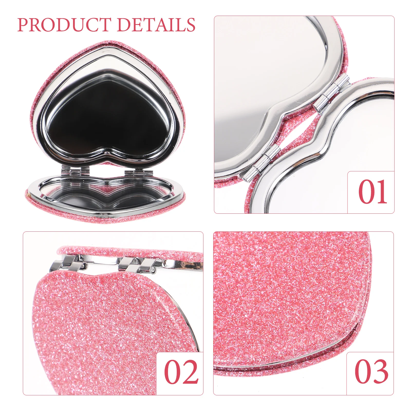 

Small Heart Shaped Makeup Mirror Portable Compact Folding Travel Friendly Ideal for Purse Backpack Easy on The Go