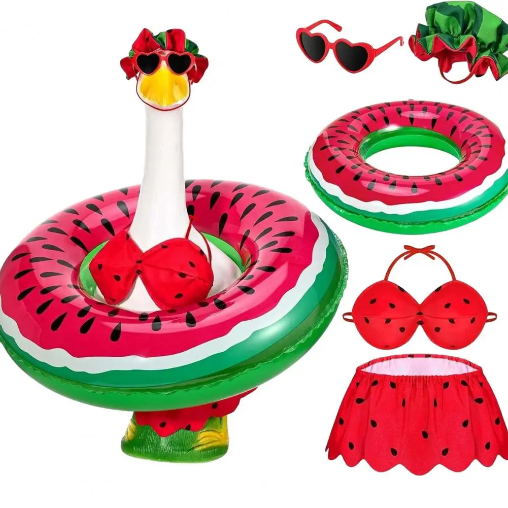 Porch Goose Outfit Outdoor Goose Costume Summer Goose Costume Set with Pool Float Swim Goggles Hawaiian Bikini for Outdoor Patio