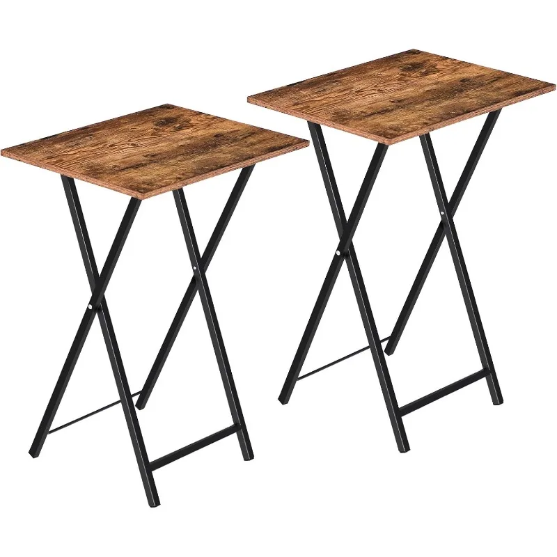 

Folding TV Tray Tables, Set of 2 Side Table for Small Space, Industrial Snack Tables for Eating at Couch, Stable Metal Frame