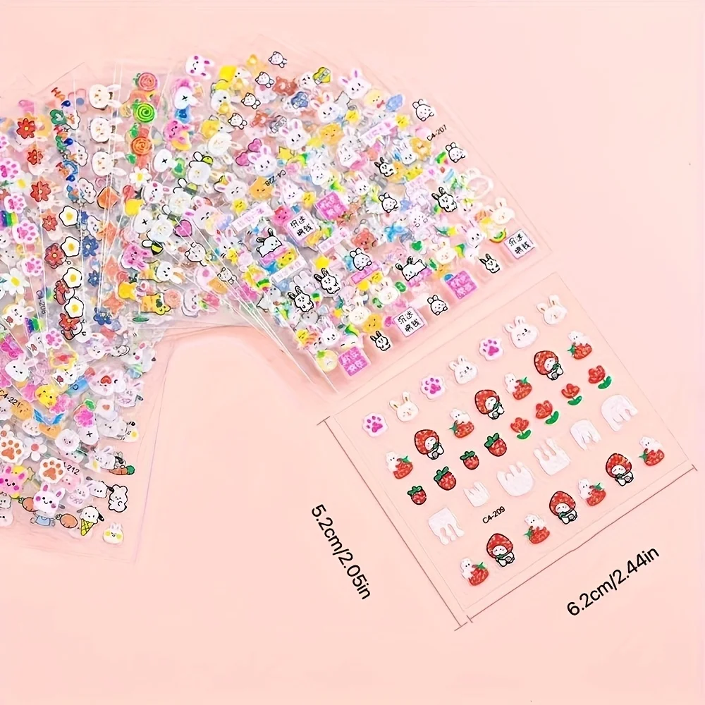 30パック 漫画ネイルアートデカールセット キラキラウサギのアソートキャラクター、粘着アーマーエフェクトネイルエンハンスメント 女性用