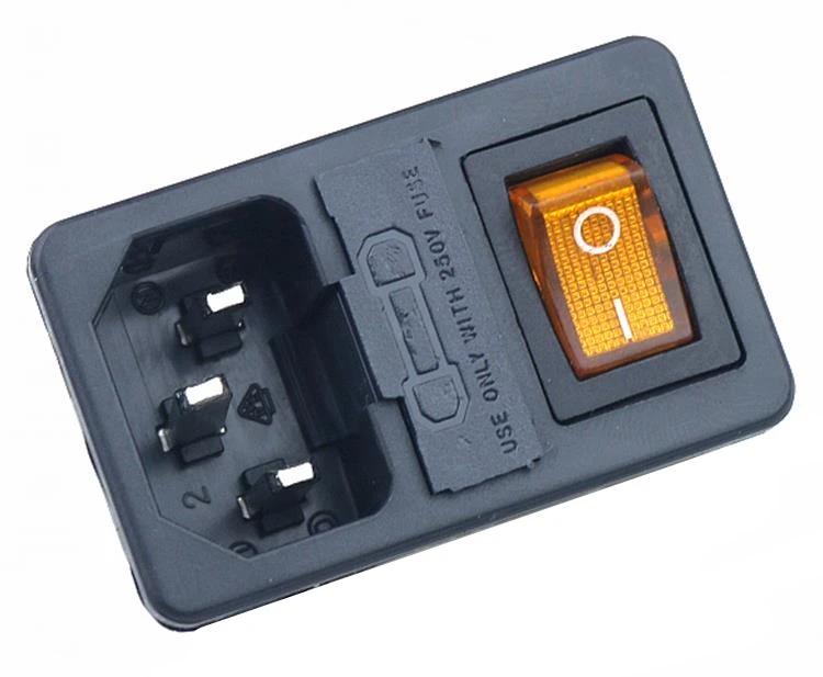 square Red Light Power Rocker Switch Fused IEC 320 C14 Inlet Power Socket Fuse Switch Connector Plug 10A 250V B2C 4