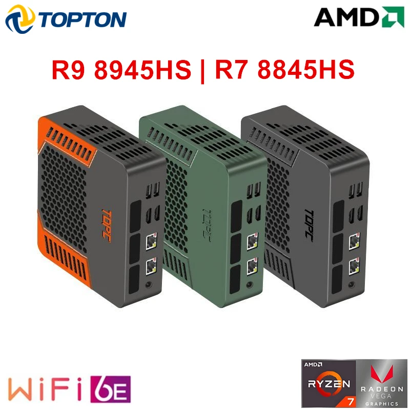 Topton AMD Mini PC Gamer TOPC Ryzen 9 8945HS R7 8845HS 2xDDR5 USB4.0 NVMe 2 LAN Windows 11 Pro Komputer stacjonarny do gier WiFi6E